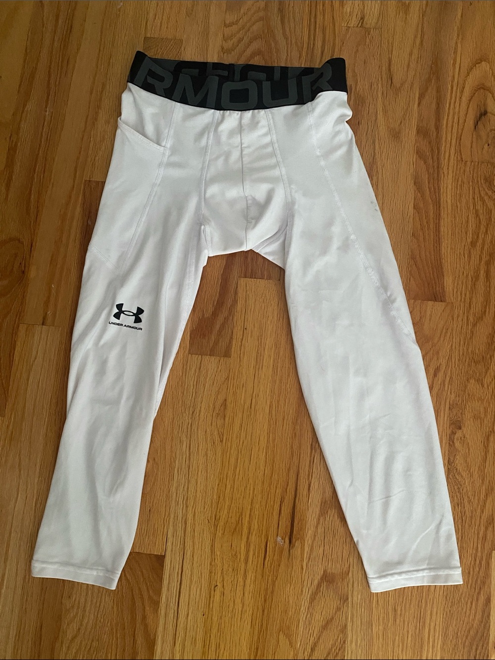 Under Armour Mens Medium White Compression 3/4 Leggings Heatgear